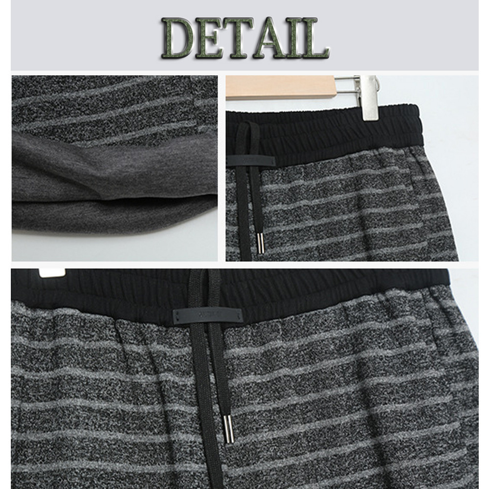 暖かな裏起毛素材 細ボーダー柄ウエストゴム ワイドストレートパンツ17