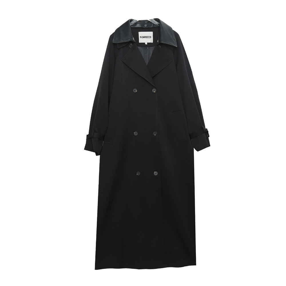 長さ10cm違いの2タイプ PUレザー二重襟付きトレンチコート12