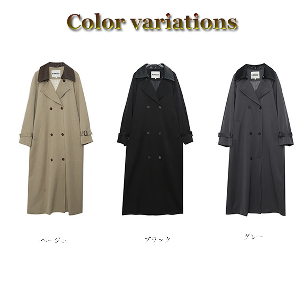 長さ10cm違いの2タイプ PUレザー二重襟付きトレンチコート16
