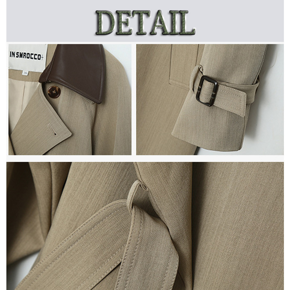 長さ10cm違いの2タイプ PUレザー二重襟付きトレンチコート18