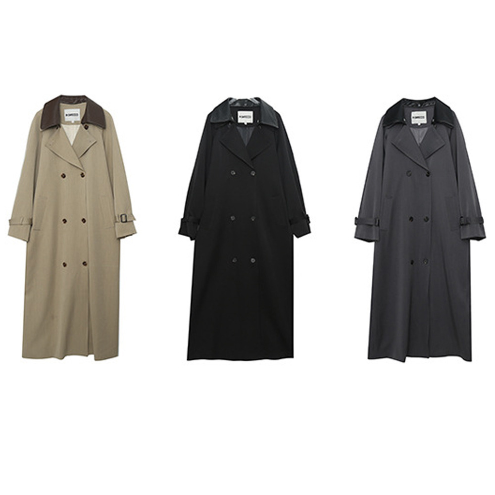長さ10cm違いの2タイプ PUレザー二重襟付きトレンチコート20