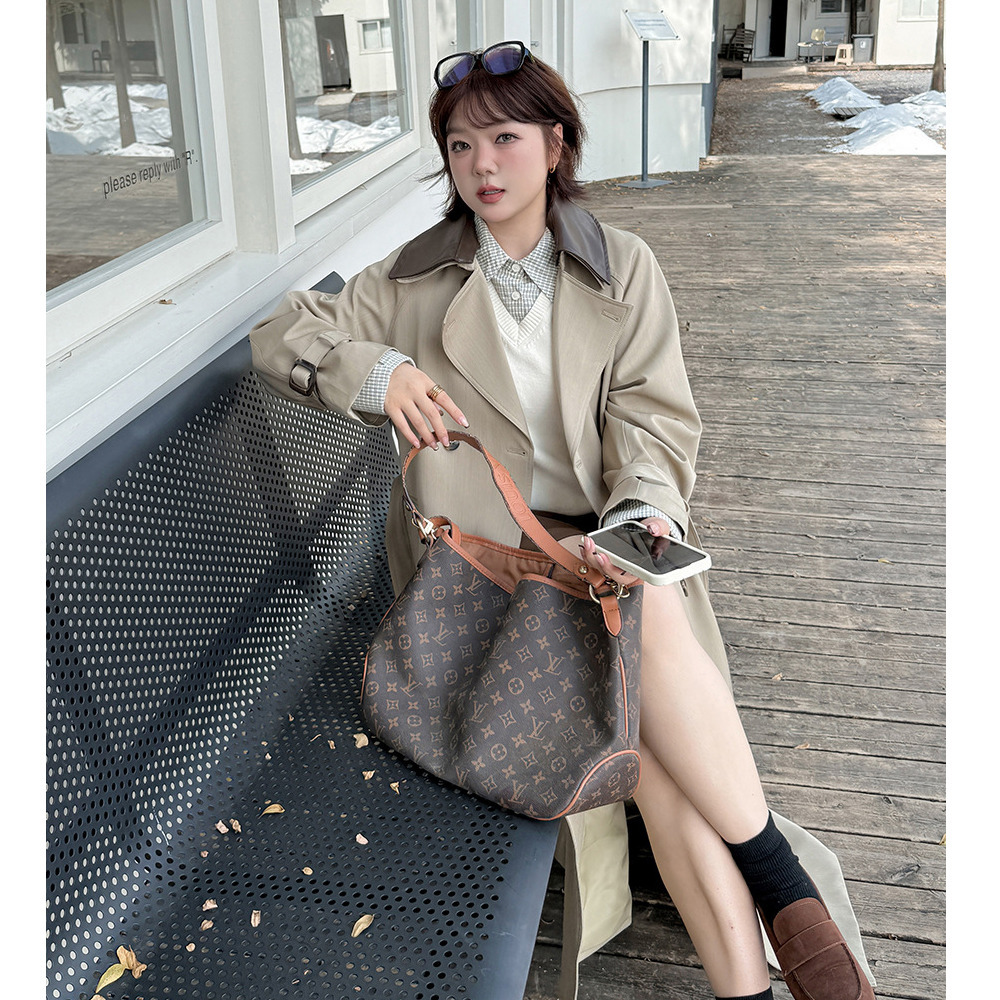 長さ10cm違いの2タイプ PUレザー二重襟付きトレンチコート5