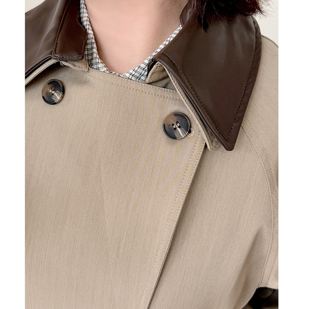 長さ10cm違いの2タイプ PUレザー二重襟付きトレンチコート7