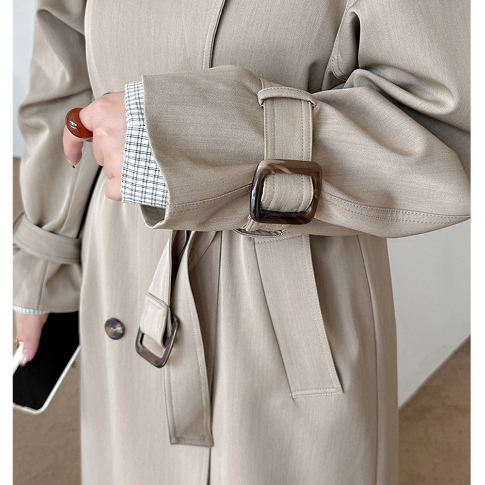 長さ10cm違いの2タイプ PUレザー二重襟付きトレンチコート8