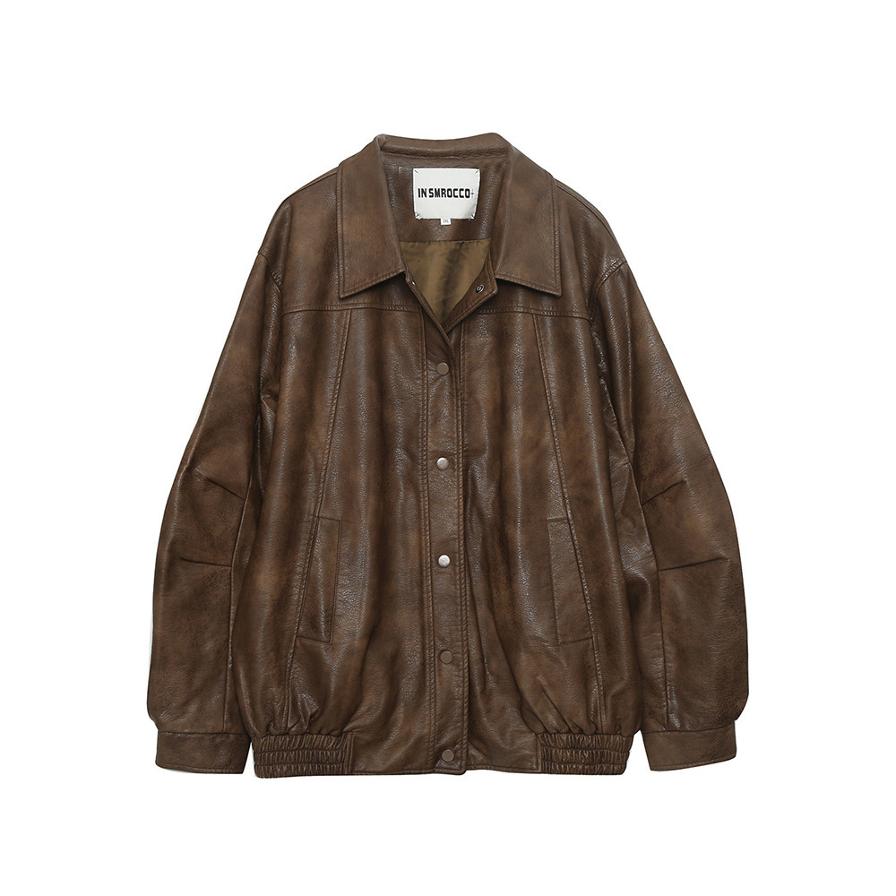 ラグジュアリーPUレザー 襟付きオーバーサイズ ブルゾン12