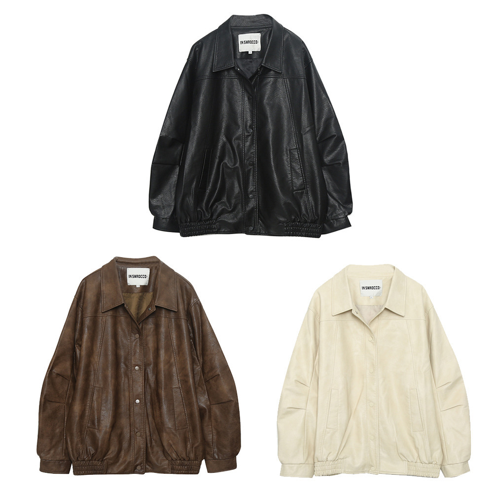 ラグジュアリーPUレザー 襟付きオーバーサイズ ブルゾン19