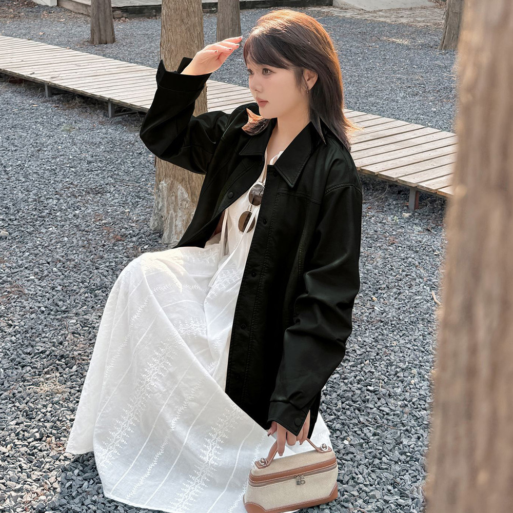 ラグジュアリーPUレザー 襟付きオーバーサイズ ブルゾン3