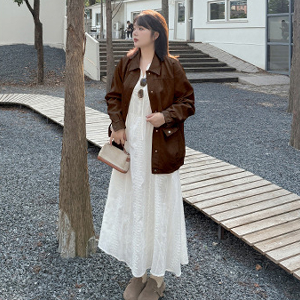 ラグジュアリーPUレザー 襟付きオーバーサイズ ブルゾン4