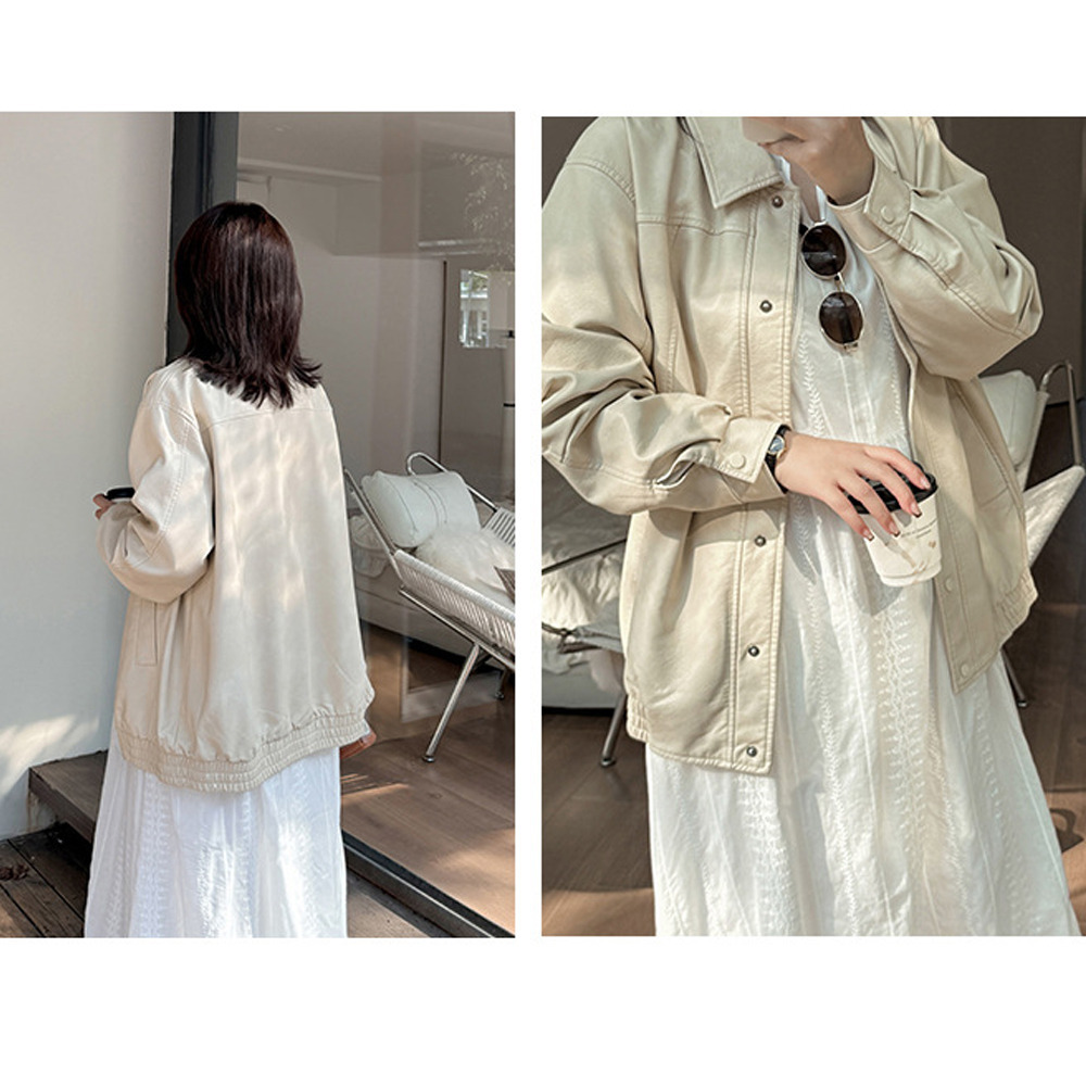 ラグジュアリーPUレザー 襟付きオーバーサイズ ブルゾン9