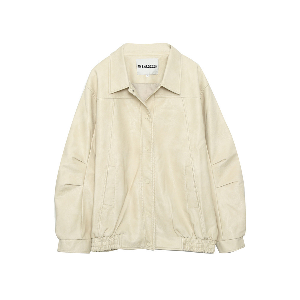 ラグジュアリーPUレザー 襟付きオーバーサイズ ブルゾン1