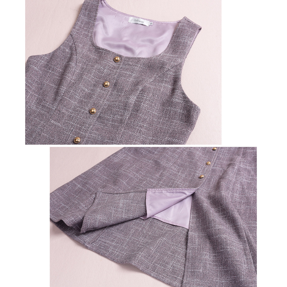 リブニットトップスとウールライク生地ジャンパースカート セットアップ12