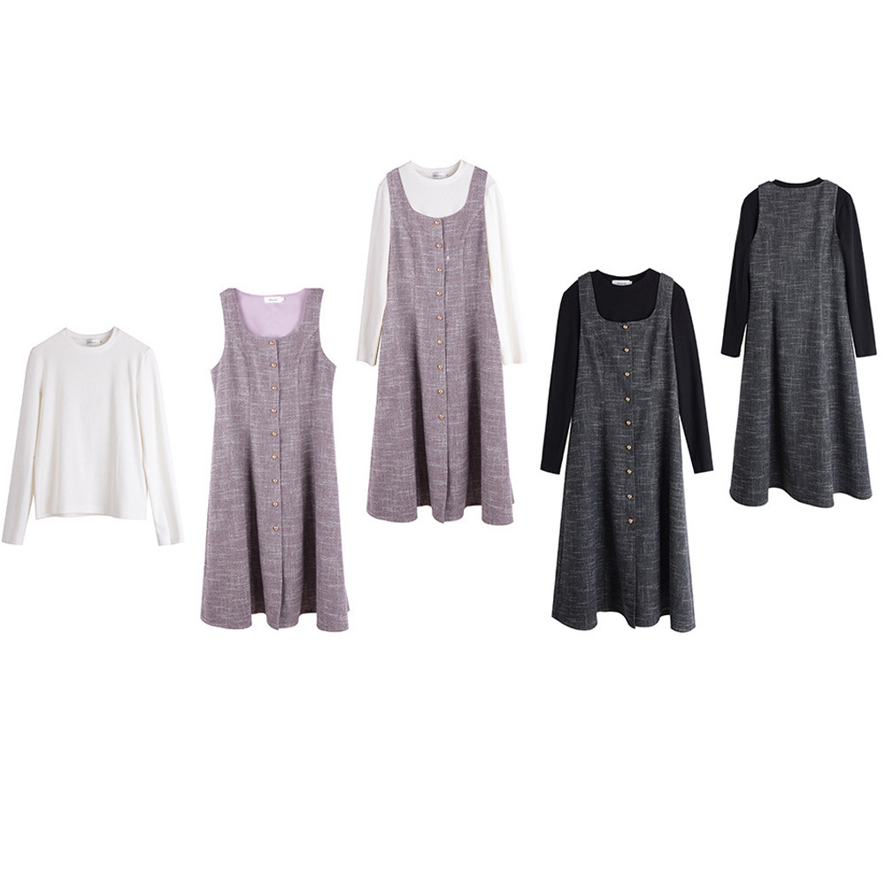 リブニットトップスとウールライク生地ジャンパースカート セットアップ18