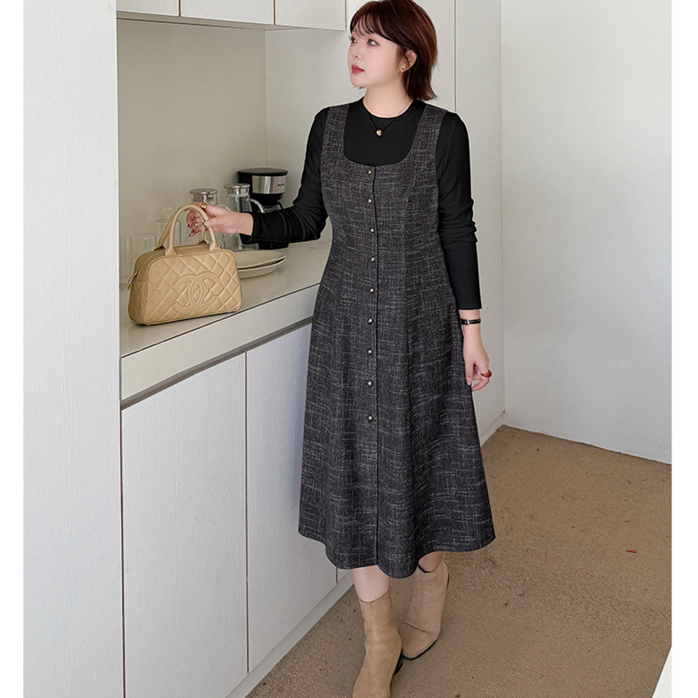 リブニットトップスとウールライク生地ジャンパースカート セットアップ2