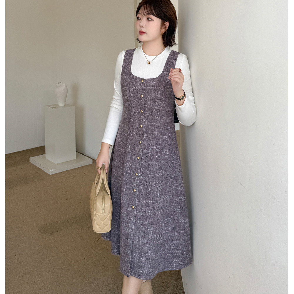 リブニットトップスとウールライク生地ジャンパースカート セットアップ3