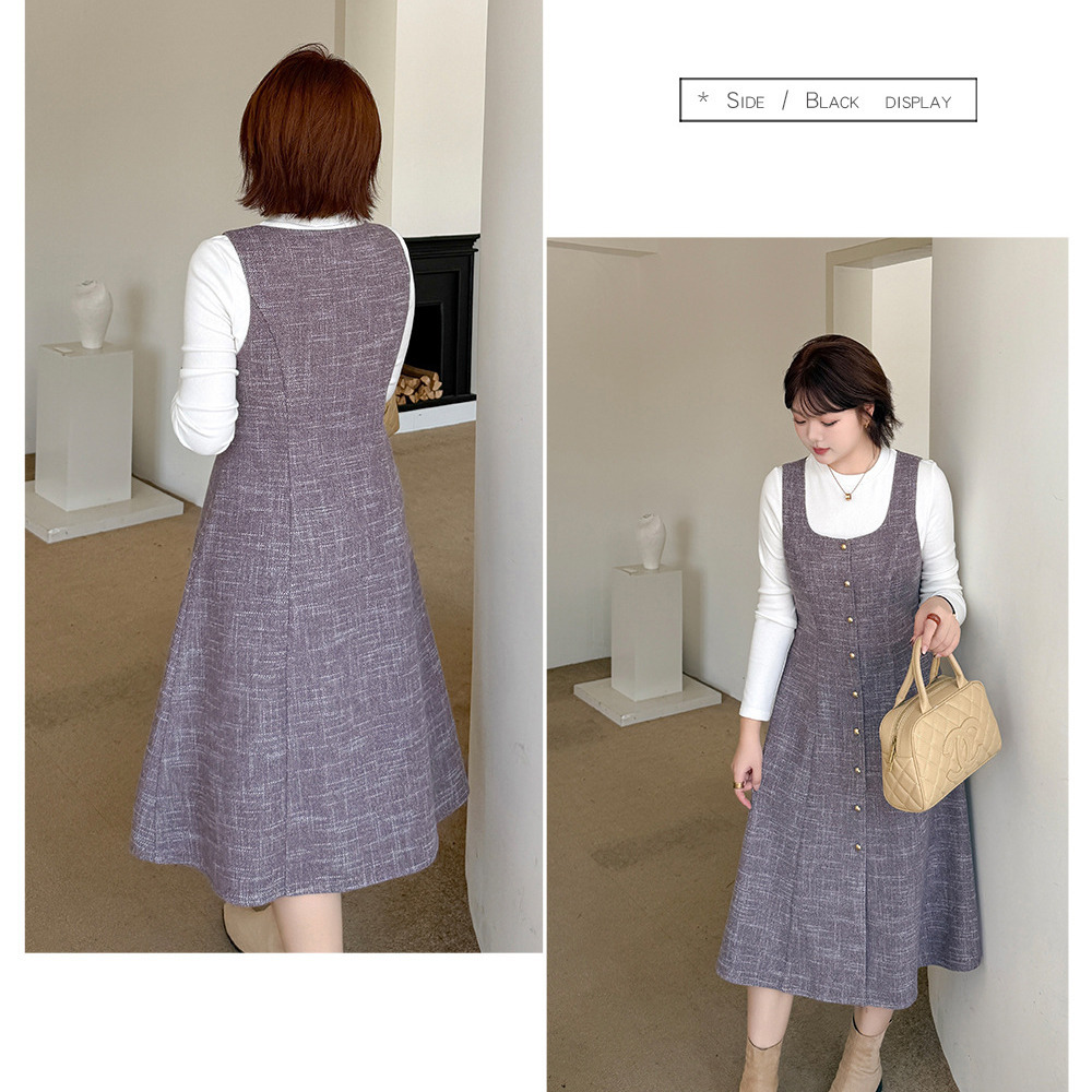 リブニットトップスとウールライク生地ジャンパースカート セットアップ6