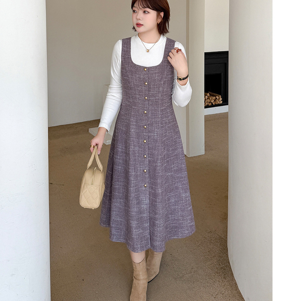 リブニットトップスとウールライク生地ジャンパースカート セットアップ7