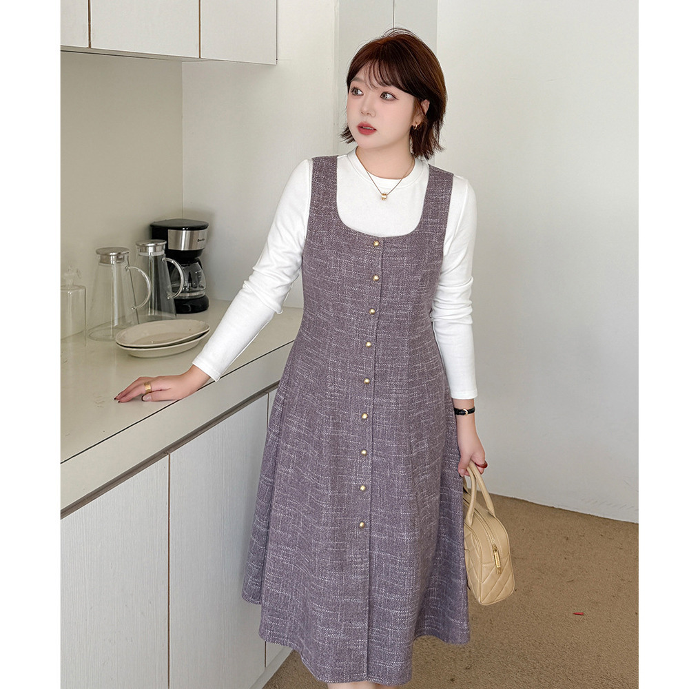 リブニットトップスとウールライク生地ジャンパースカート セットアップ8