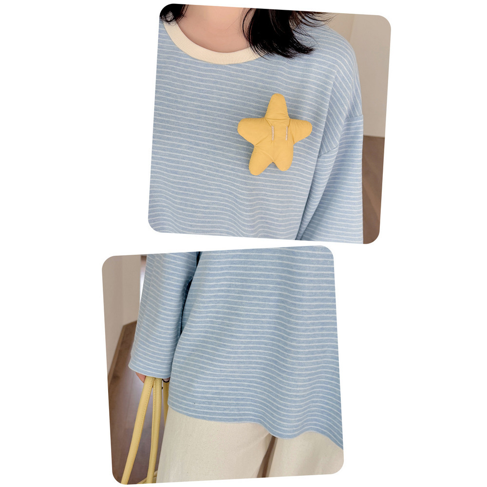 星モチーフ付き 細ボーダー オーバーサイズ ニットプルオーバー14