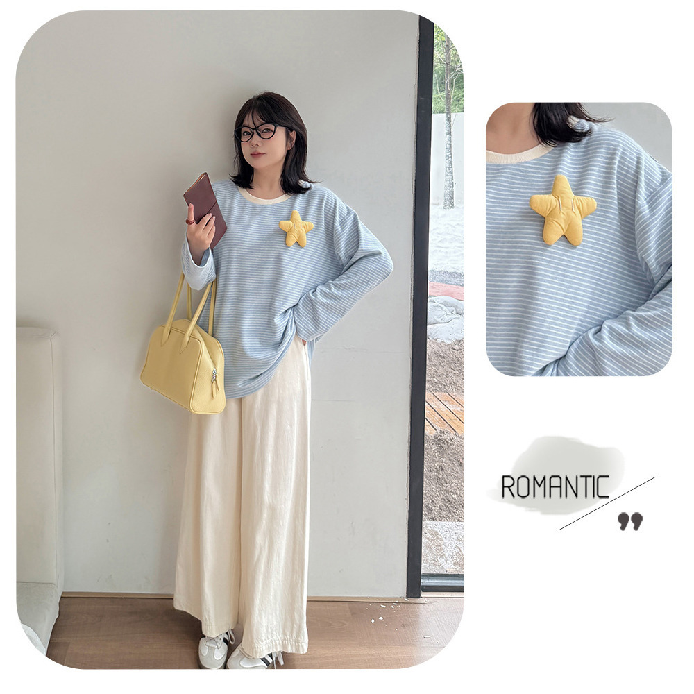 星モチーフ付き 細ボーダー オーバーサイズ ニットプルオーバー4