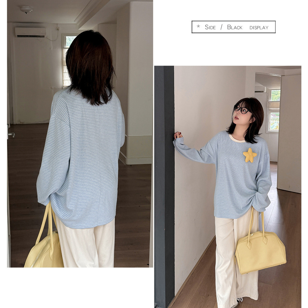 星モチーフ付き 細ボーダー オーバーサイズ ニットプルオーバー8
