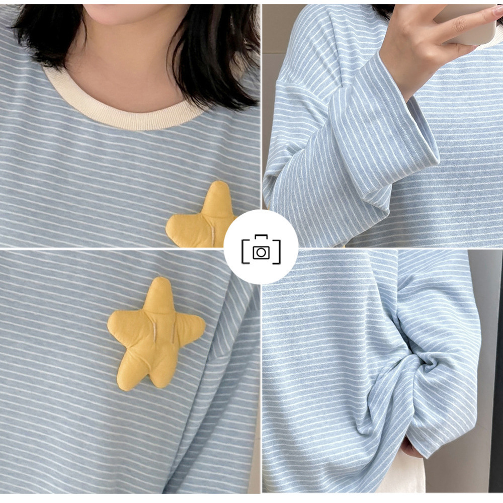 星モチーフ付き 細ボーダー オーバーサイズ ニットプルオーバー9