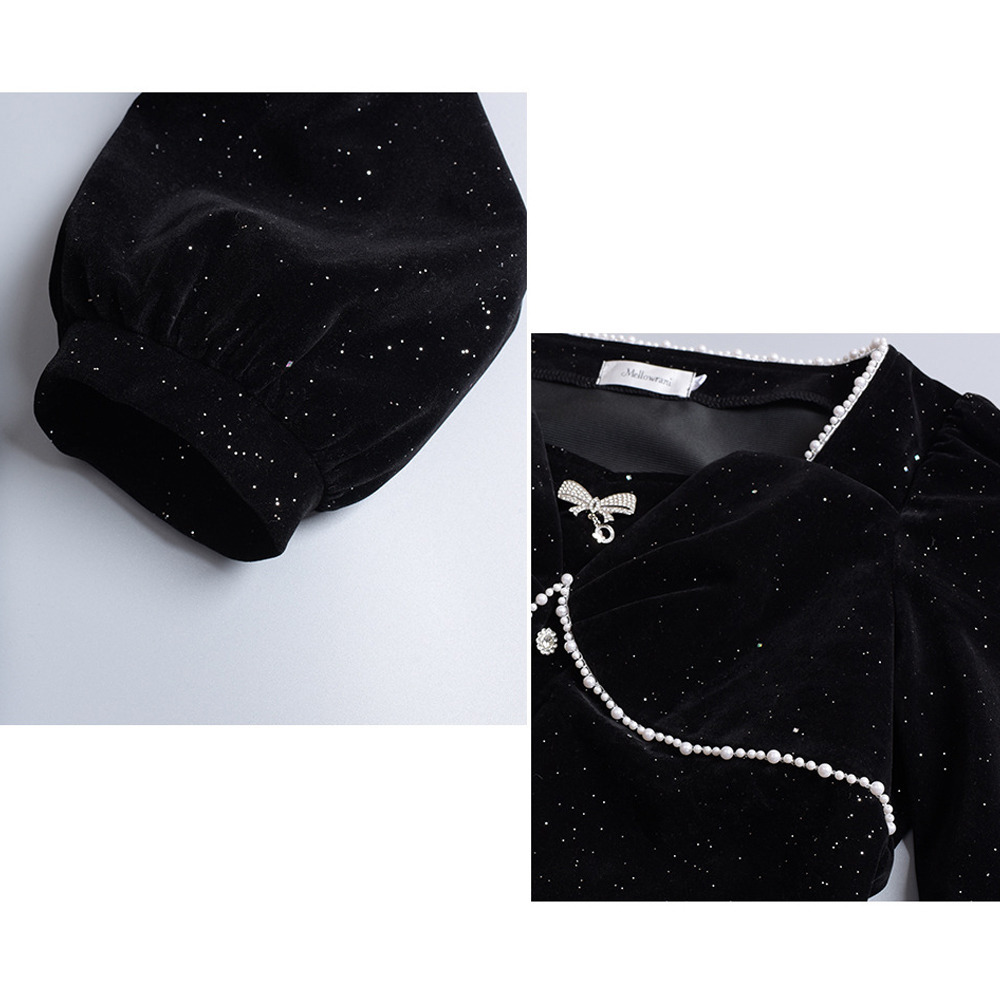 シルバーラメとビジューがキラキラ!ベルベットフレアワンピース11