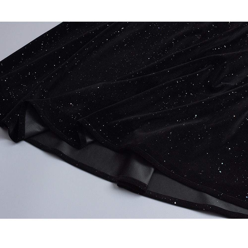 シルバーラメとビジューがキラキラ!ベルベットフレアワンピース13