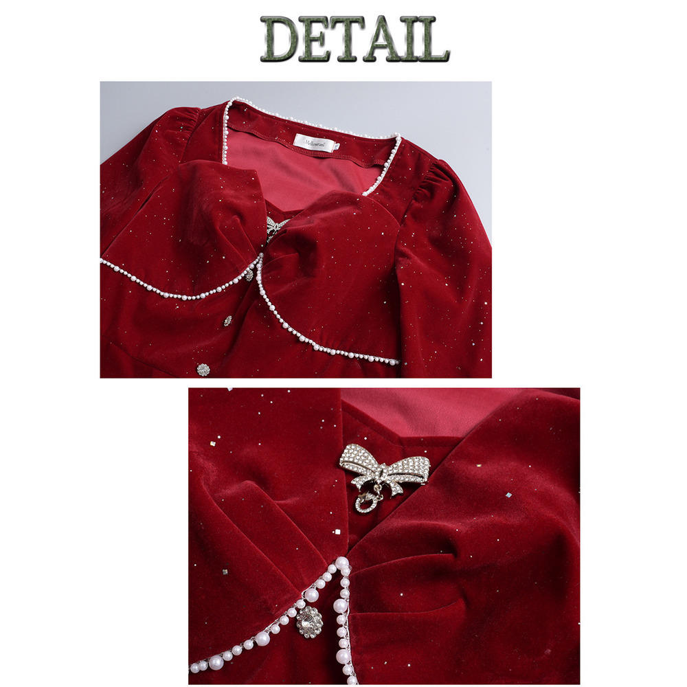 シルバーラメとビジューがキラキラ!ベルベットフレアワンピース17