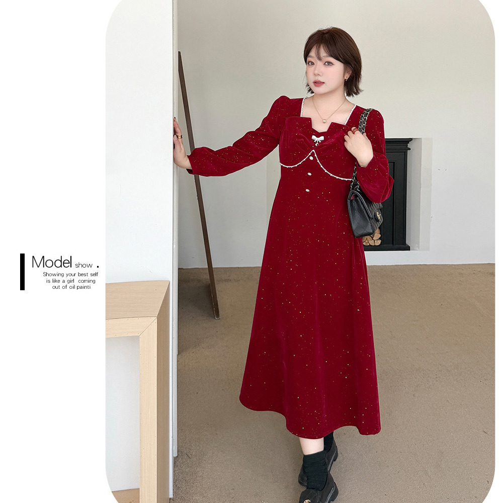 シルバーラメとビジューがキラキラ!ベルベットフレアワンピース5