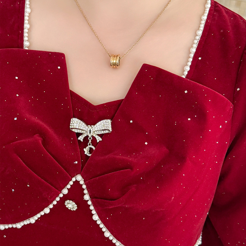 シルバーラメとビジューがキラキラ!ベルベットフレアワンピース8