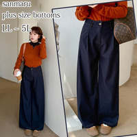 ウエストタック入りのワンウォッシュ綺麗めデニムワイドパンツ