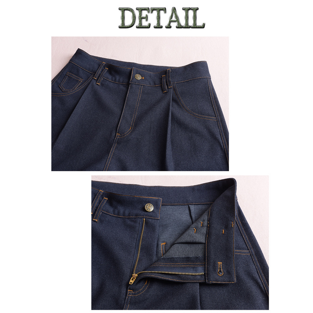 ウエストタック入りのワンウォッシュ綺麗めデニムワイドパンツ14