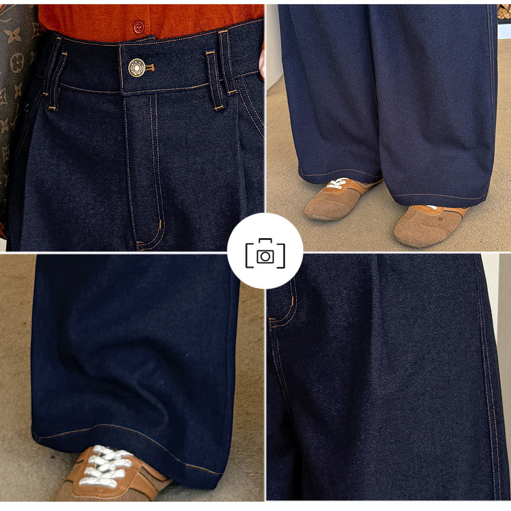 ウエストタック入りのワンウォッシュ綺麗めデニムワイドパンツ7