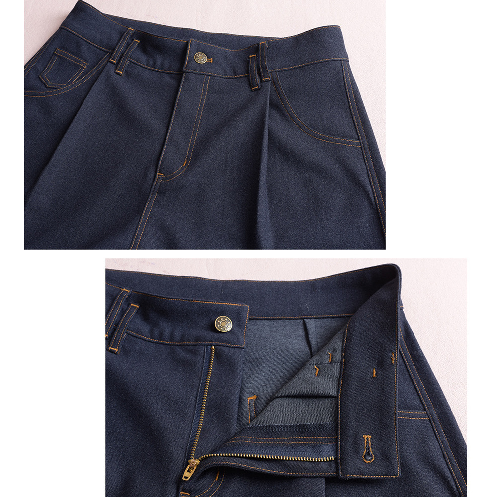 ウエストタック入りのワンウォッシュ綺麗めデニムワイドパンツ8