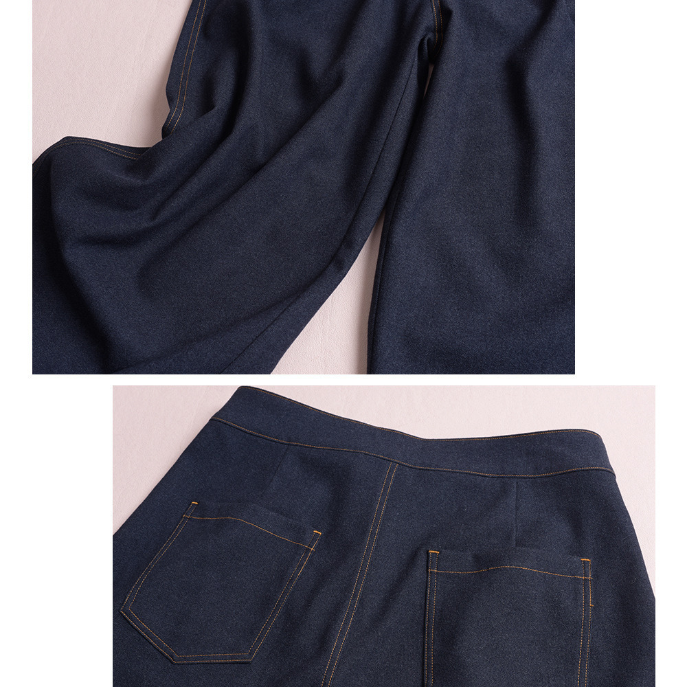 ウエストタック入りのワンウォッシュ綺麗めデニムワイドパンツ9