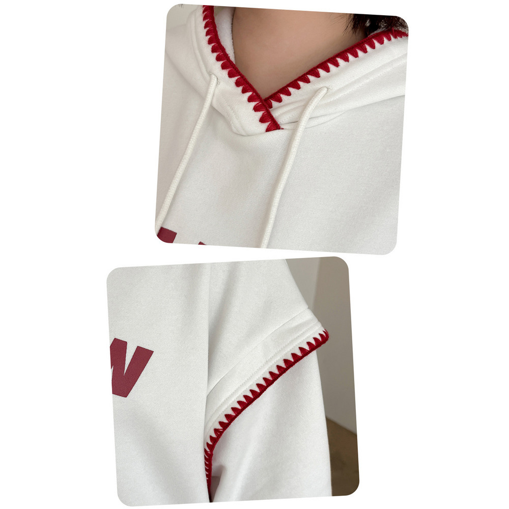 裏起毛の暖かで柔らかい刺繍縁取りスウェットプルオーバーパーカー14