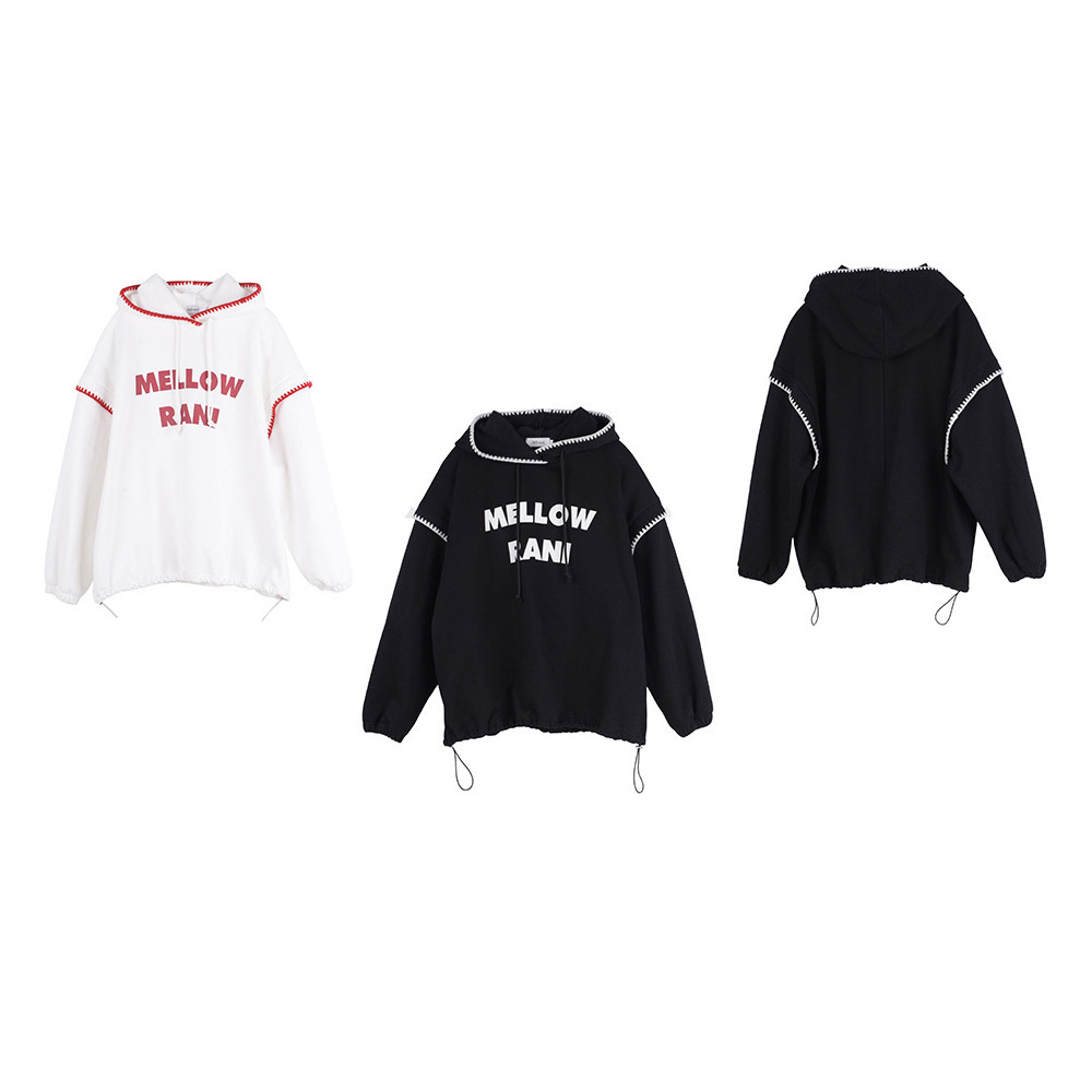 裏起毛の暖かで柔らかい刺繍縁取りスウェットプルオーバーパーカー17