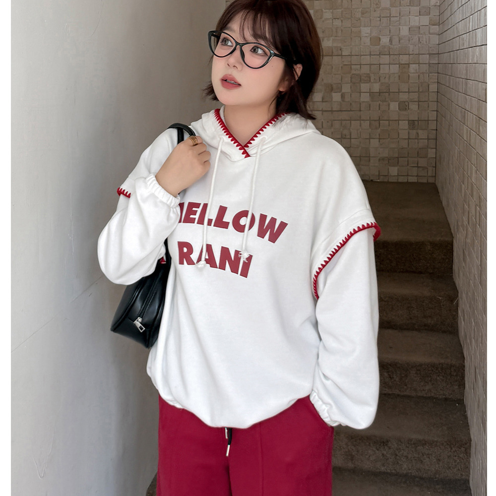 裏起毛の暖かで柔らかい刺繍縁取りスウェットプルオーバーパーカー4