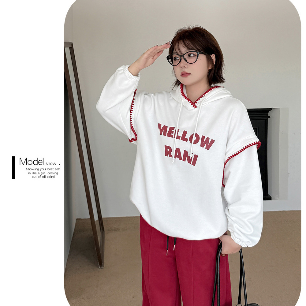 裏起毛の暖かで柔らかい刺繍縁取りスウェットプルオーバーパーカー5