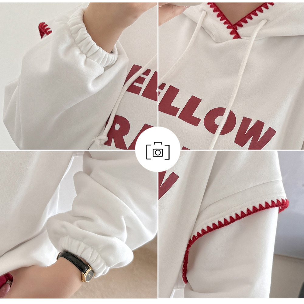 裏起毛の暖かで柔らかい刺繍縁取りスウェットプルオーバーパーカー7