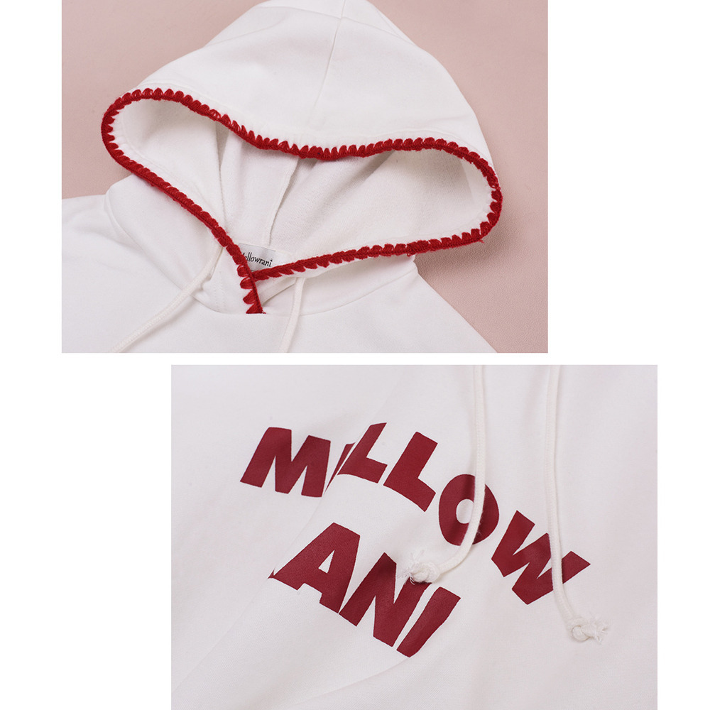 裏起毛の暖かで柔らかい刺繍縁取りスウェットプルオーバーパーカー8