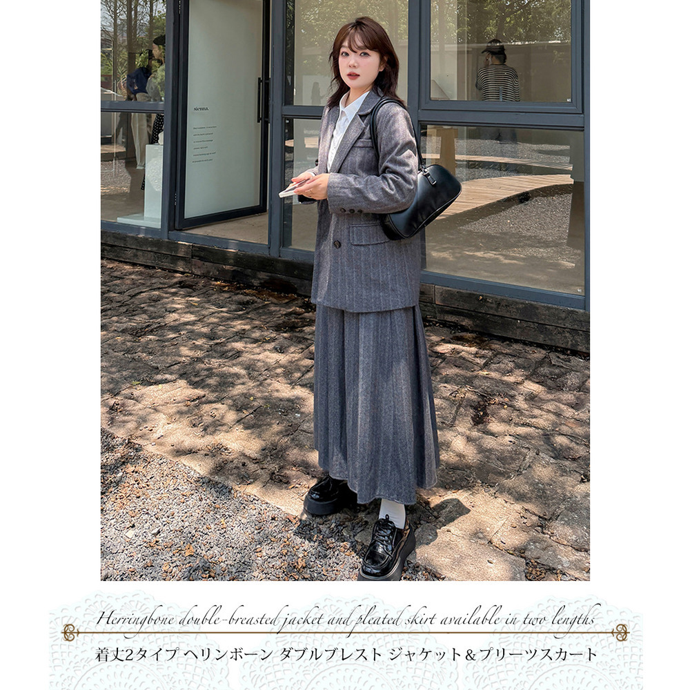 レトロなヘリンボーンウールライク生地のスカート10