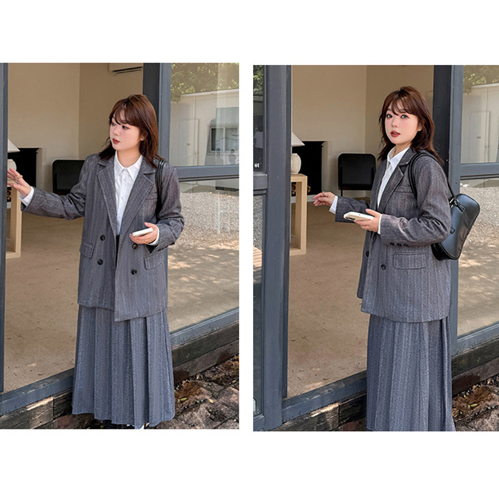 レトロなヘリンボーンウールライク生地のスカート6