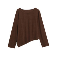 横縞生地でイレギュラーヘム サイドスリット入りの長袖トップス