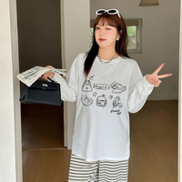 手書き風のイラストプリントが大人可愛いコットン100%長袖トップス