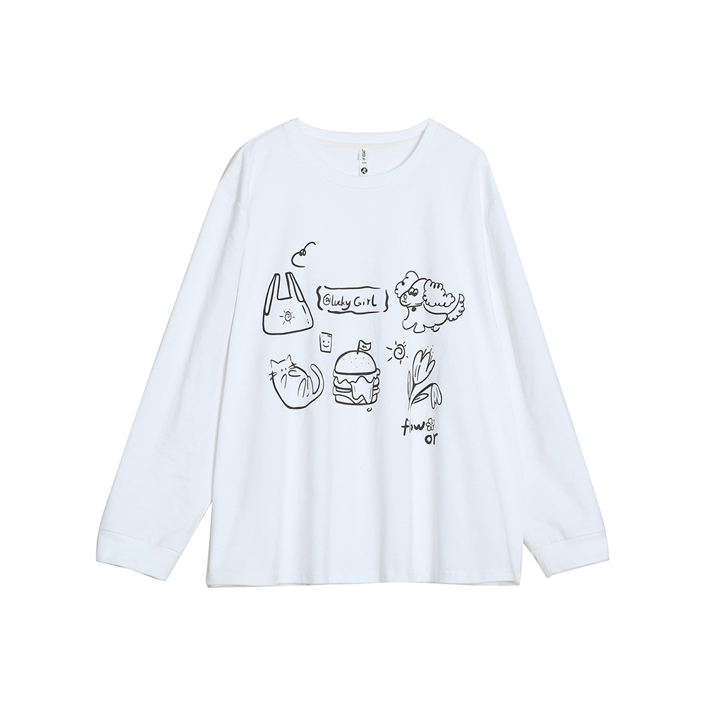 手書き風のイラストプリントが大人可愛いコットン100%長袖トップス11