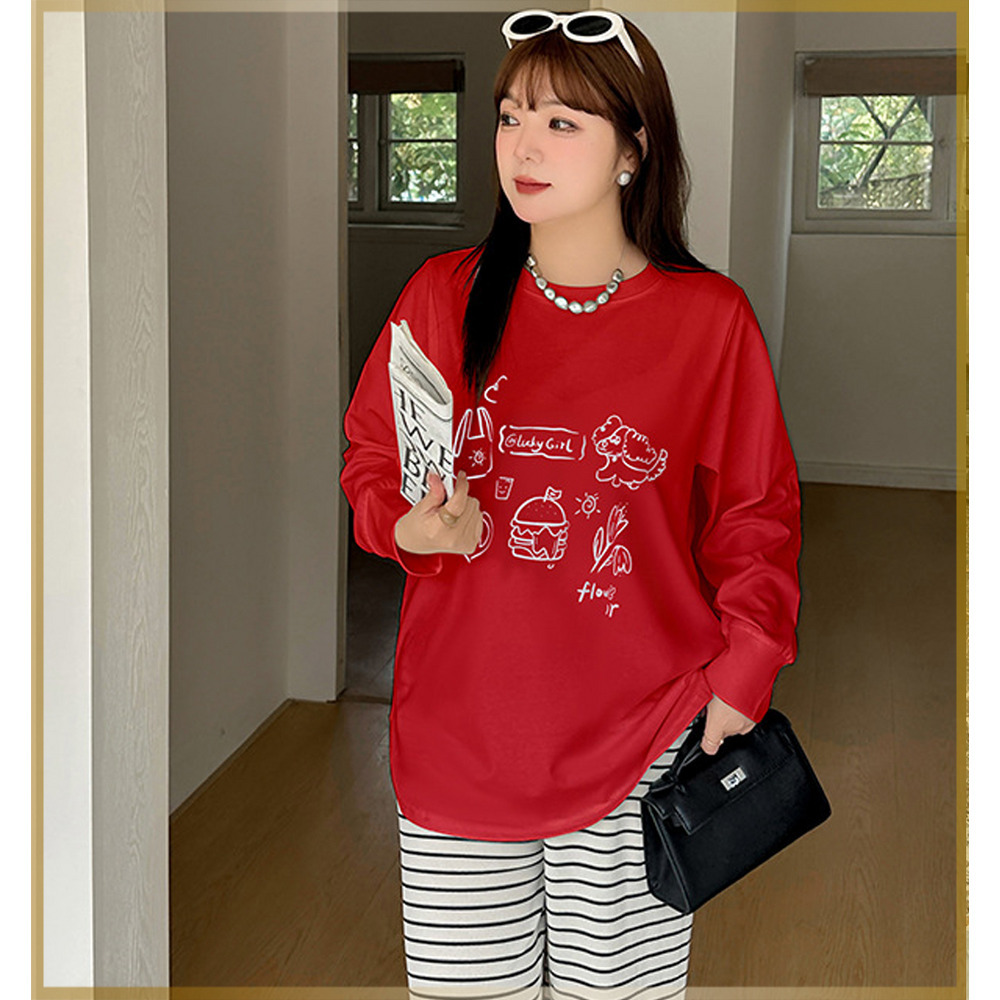 手書き風のイラストプリントが大人可愛いコットン100%長袖トップス15