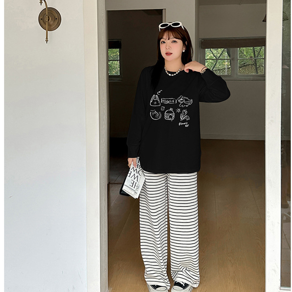 手書き風のイラストプリントが大人可愛いコットン100%長袖トップス3