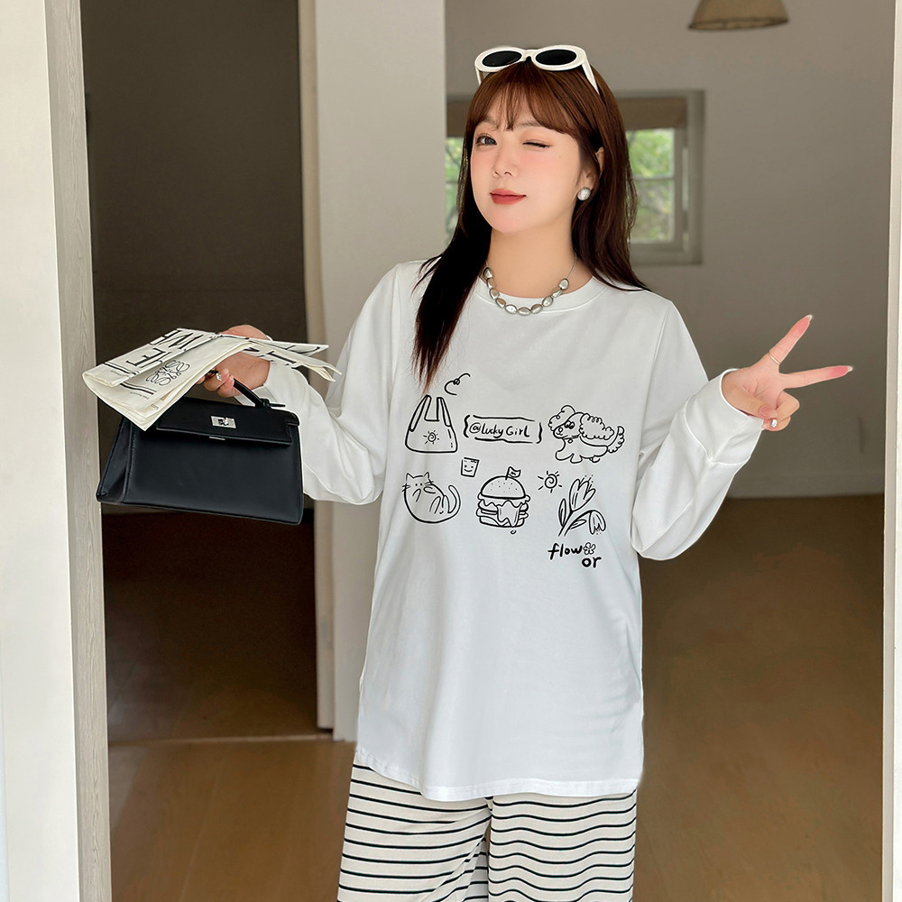 手書き風のイラストプリントが大人可愛いコットン100%長袖トップス4