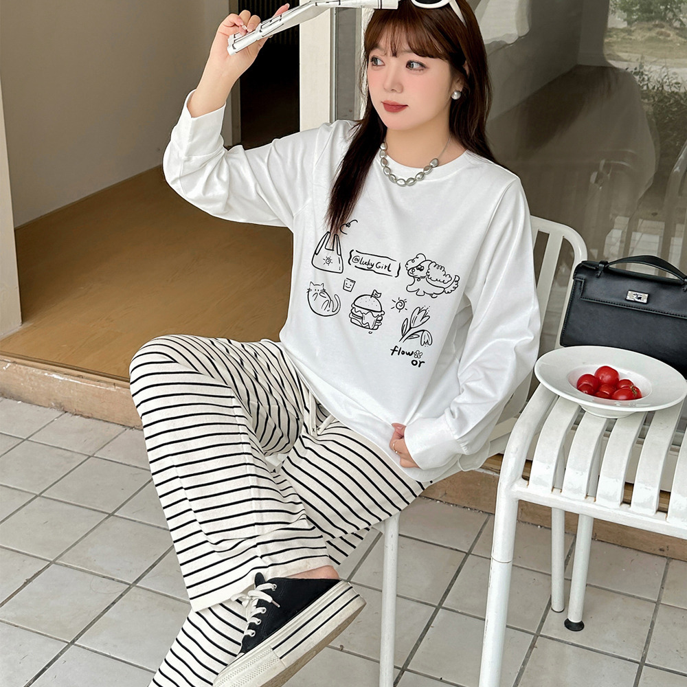 手書き風のイラストプリントが大人可愛いコットン100%長袖トップス6